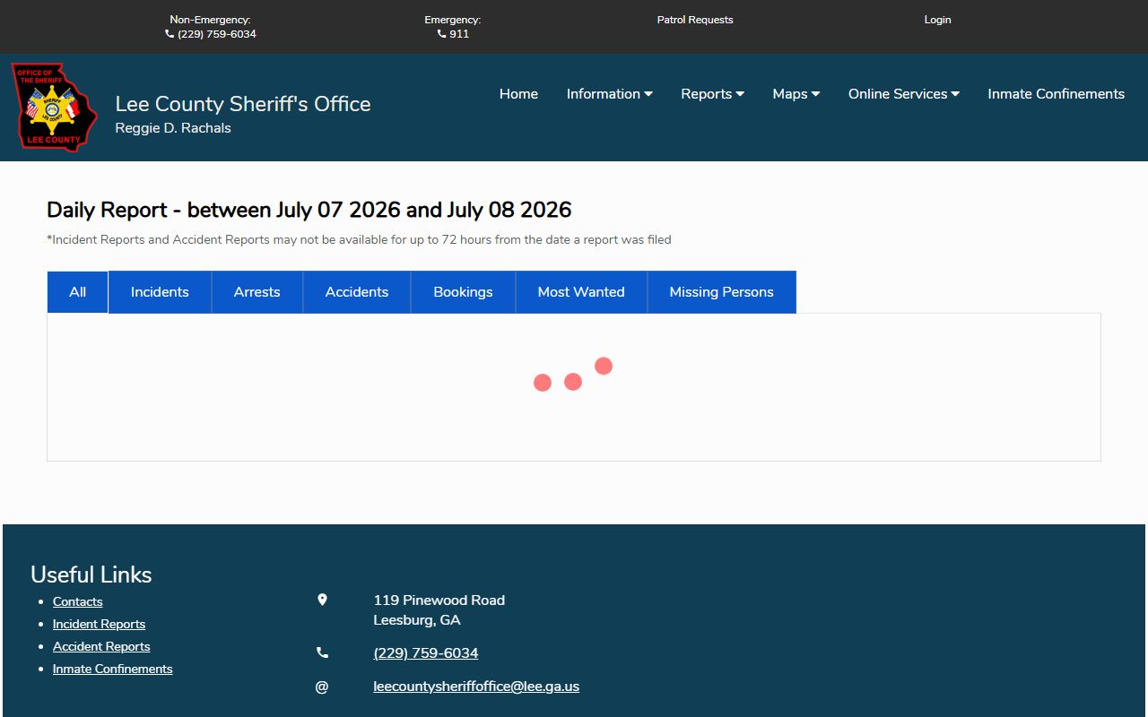 Lee County Citizen Connect daily report tabs for arrests and bookings