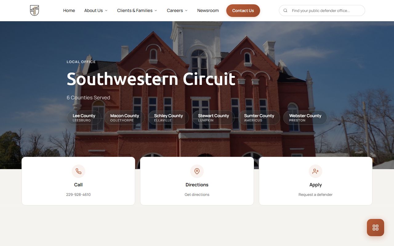 Southwestern Circuit Public Defender page serving Lee County