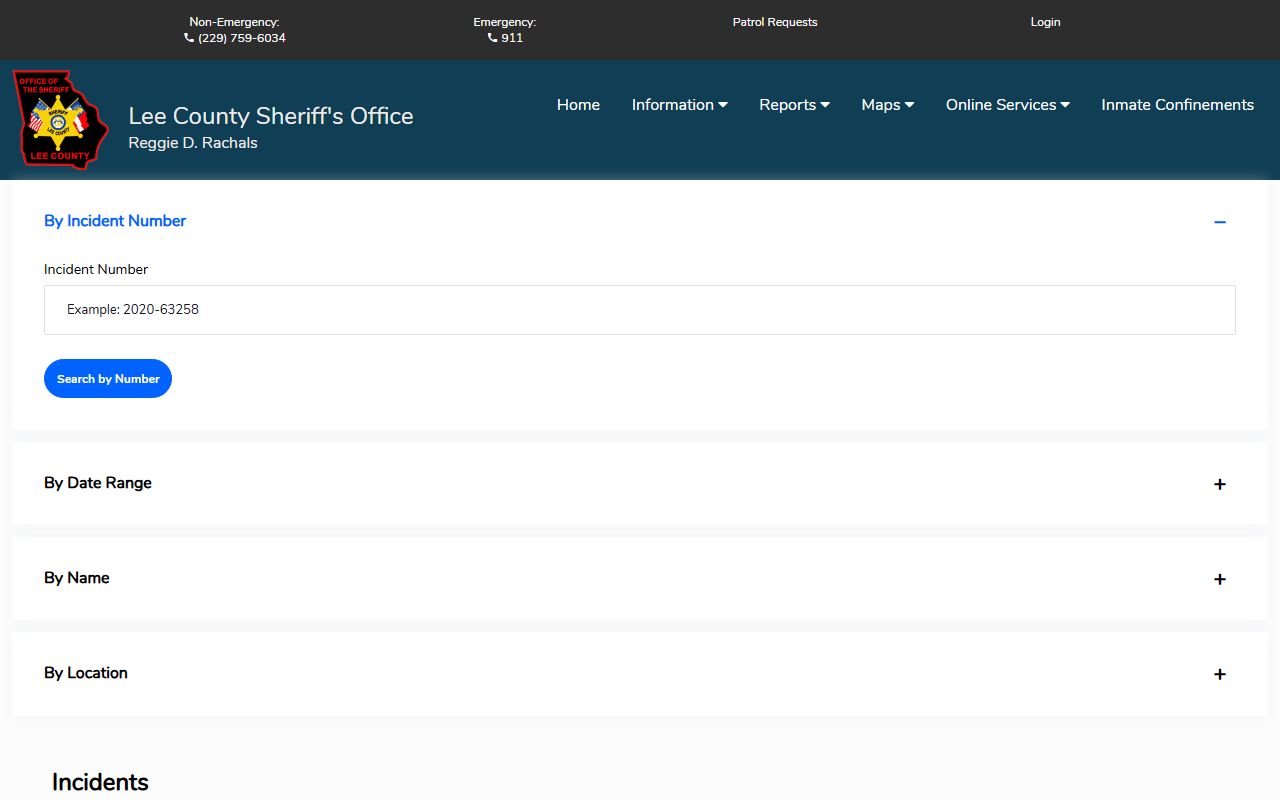 Lee County Citizen Connect incident search page
