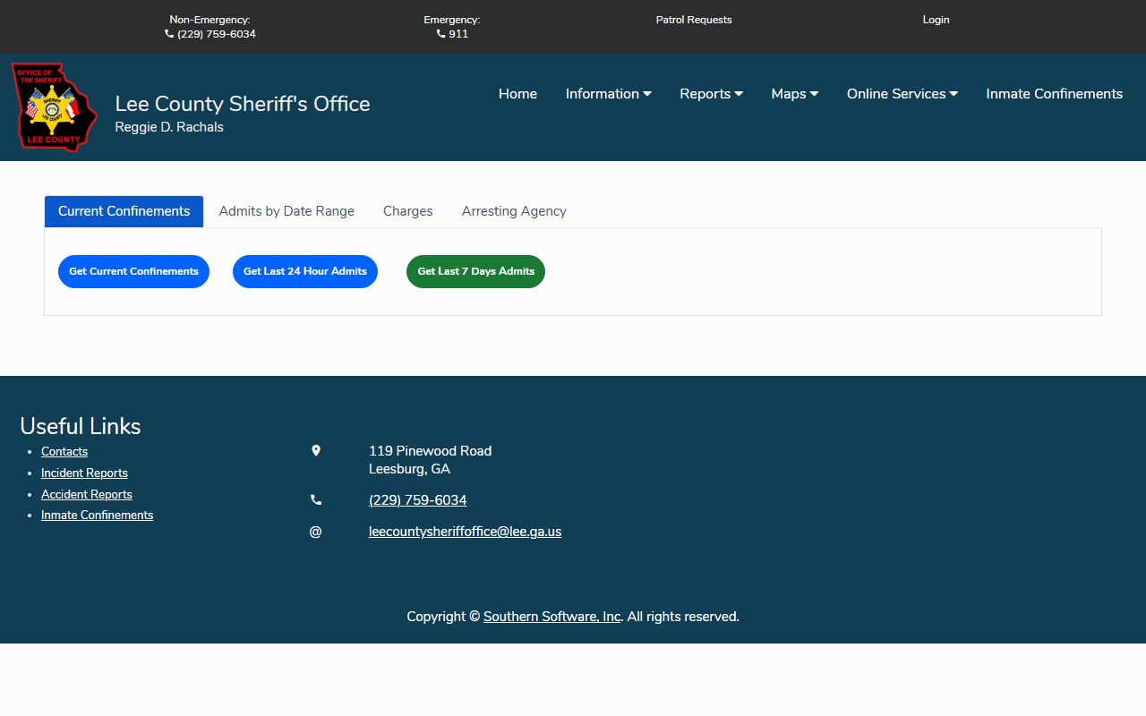 Lee County Citizen Connect inmate confinement search filters