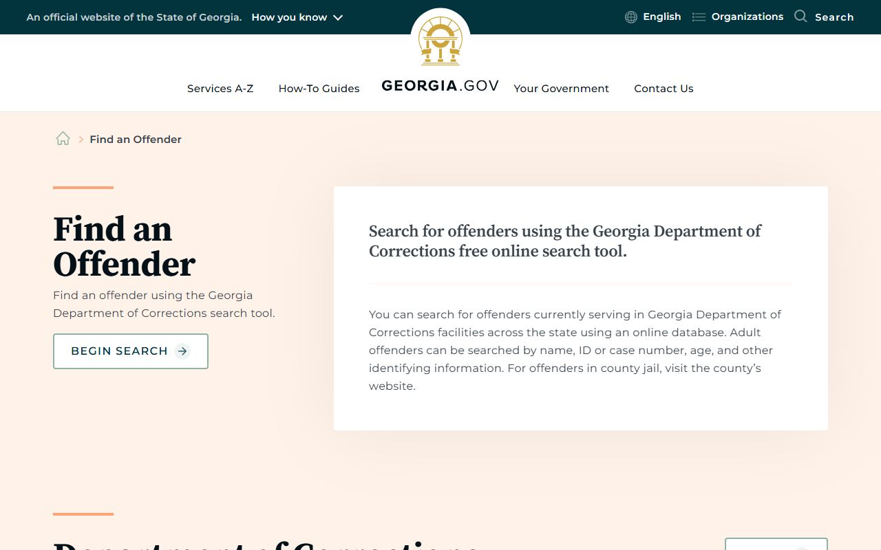 Georgia.gov offender search guide explaining county and state offender searches