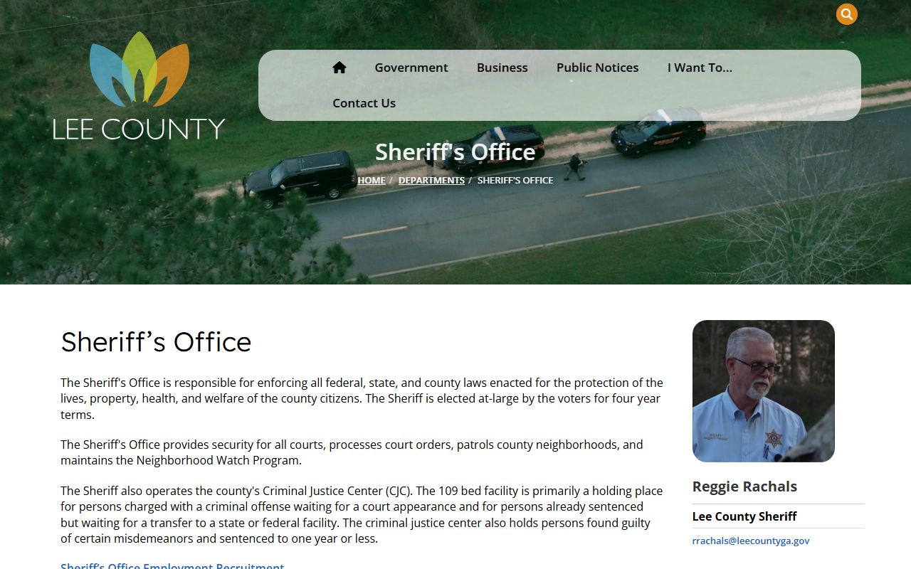 Lee County Sheriff's Office page with Criminal Justice Center and Citizen Connect links